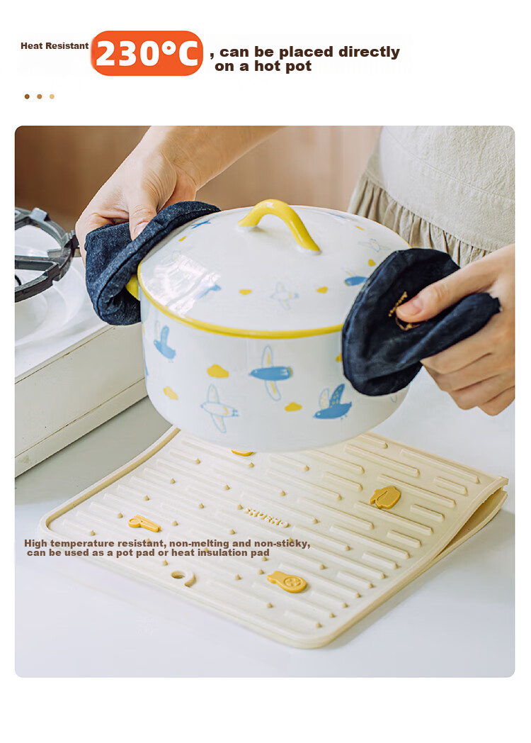 Shuke Orange Cat Draining Mat, Kitchen Silicone Bowl And Chopstick Mat, Absorbent Tabletop, Hand Washing Storage, Heat-Insulating Draining Curtain, Gadget 7