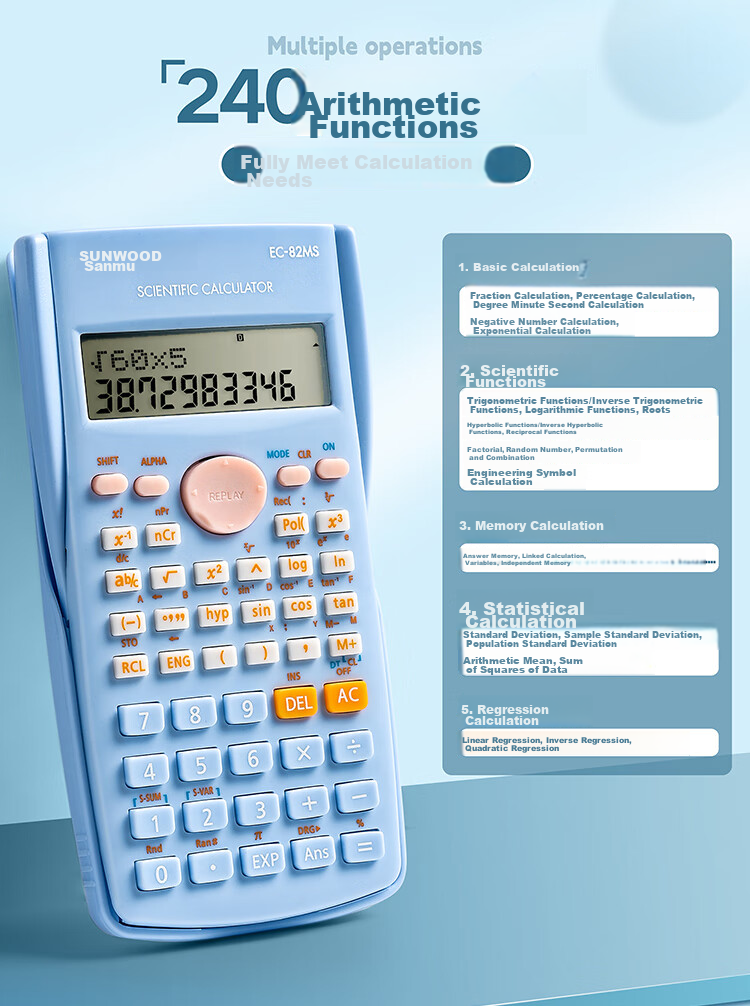 SUNWOOD Scientific Calculator with 240 Functions (For Middle And High School Students), EC-82MS, Cherry Pink 3
