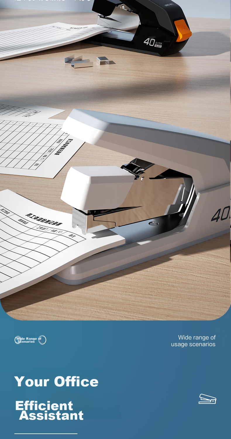 Deli Low-Force Stapler Medium Size Office Supplies Student-Specific Stationery Essential for Office Desktop, Compatible with 24/6 Staples, White 0371 2