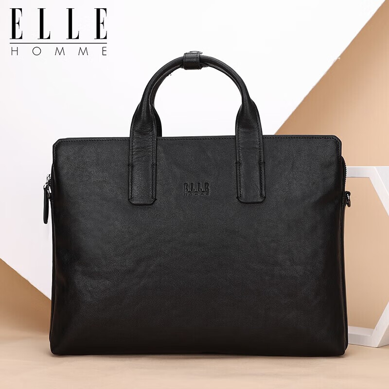 Мужская деловая сумка ELLE HOMME, натуральная кожа, вместительная, для ноутбука, черная