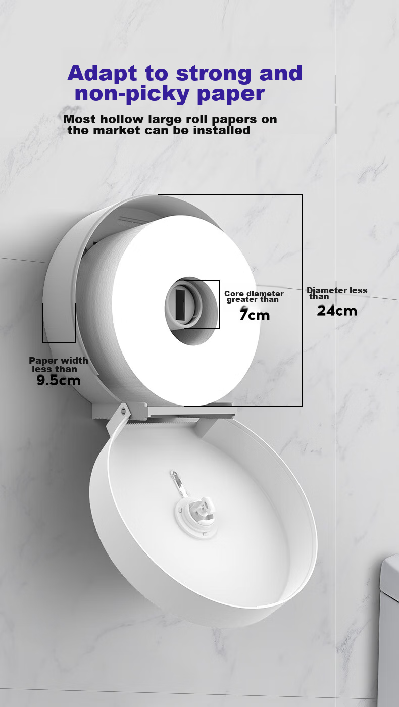 Interhasa! Large Roll Paper Dispenser Wall-Mounted Public Restroom Tissue Box Commercial Toilet Paper Holder No Drilling Required E51023 4