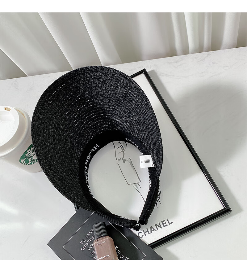 XUEXIMAN Summer Ins Straw Topless Baseball Cap for Women, Outdoor Versatile Beach Wide Brim Sun Protection Visor Hat, Sunshade Hat 15