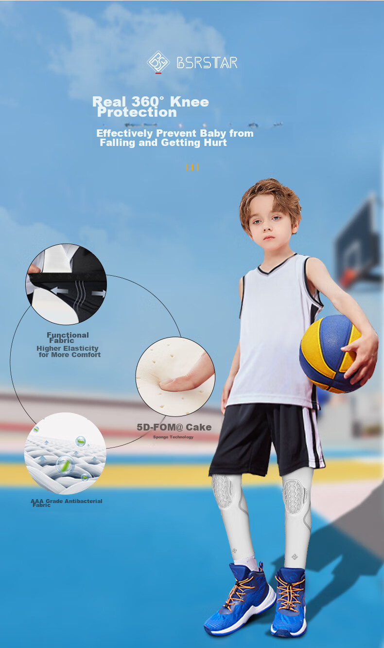 Bestray 5D FOM Children's Basketball Knee Pads, Extended Protection, Anti-Fall, Professional Sports-Specific Soccer Knee Guards 6