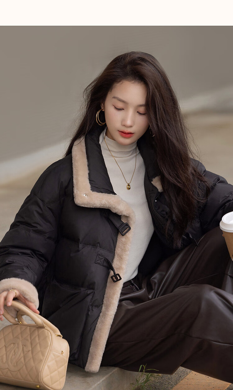 Dme [Xueshan Dushi] Winter 400T Spring Yafang 90% Duck Down Faux Sheepskin Patchwork Women's down Jacket 16