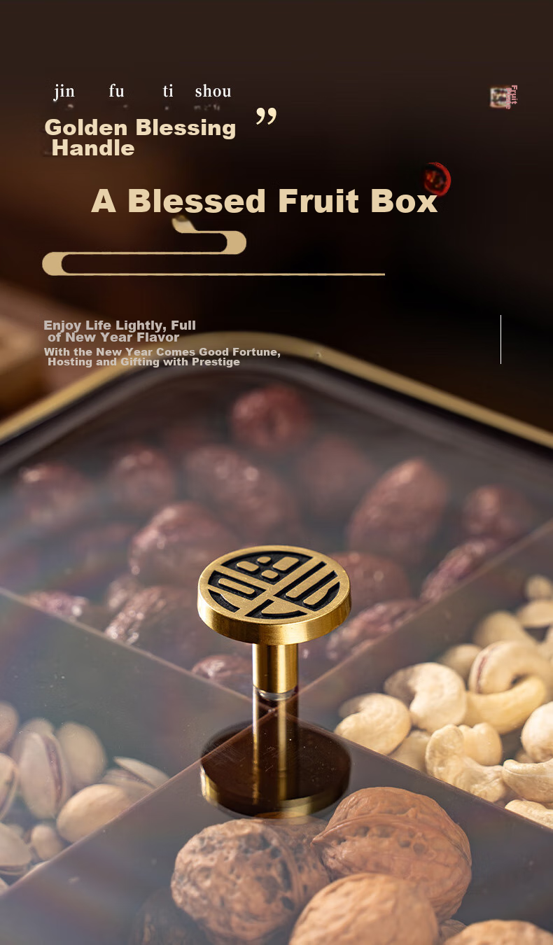 CAIZHI Dried Fruit Plate, Fruit Bowl, Living Room High-End Wood-Like Nut Snack Box, Candy Storage Container, 4-Compartment Fruit Plate CZ6867 3