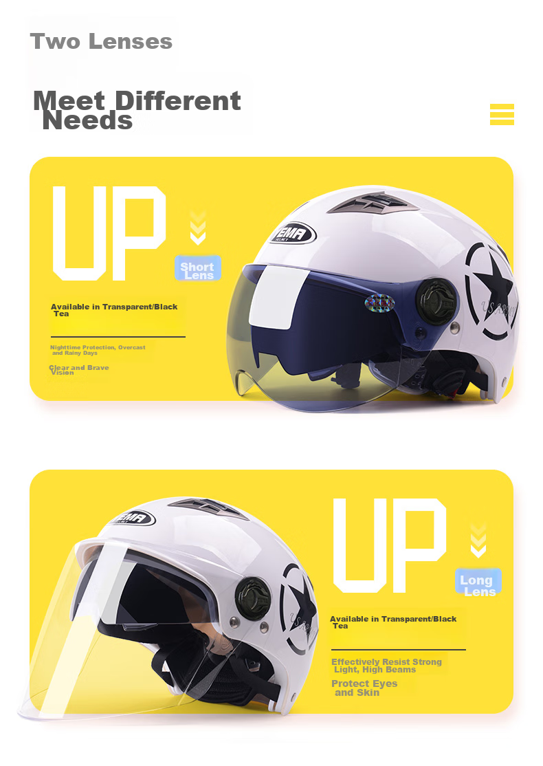 YEMA 3C Certified 329S Electric Motorcycle Helmet, Summer Dual-Lens Half Helmet for Men And Women, Sun Protection Safety Helmet, One Size Fits All, White with Clear Long Visor 10