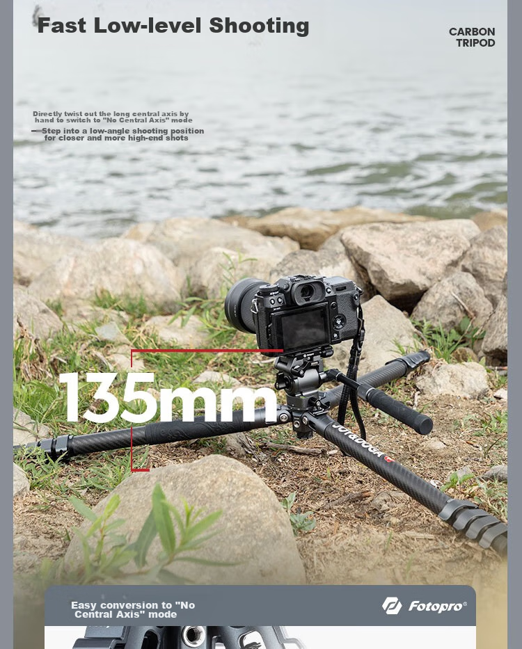 Fotopro X Joy Collaboration Edition, Flying One, Horizontal And Vertical Shooting Hydraulic Head, Carbon Fiber Camera Mirrorless Photography And Videography Tripod, Original Carbon Gray, Includes Phone Clamp 20