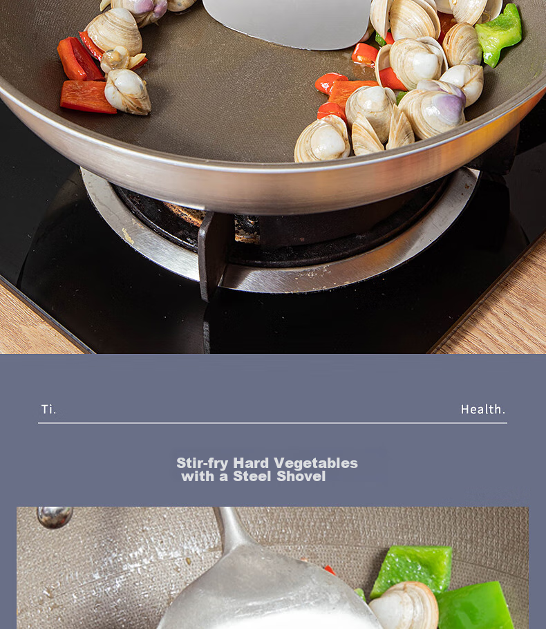 OLOFE 316L Stainless Steel Wok, Flat Bottom, Non-Coated, Chinese Mirror Finish, Seventh Generation Wok, Uncoated, Household Cooking Pan, 32cm 10