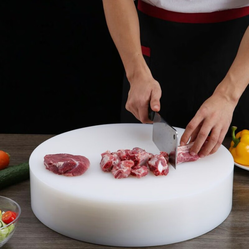 Quanshi 45*10cm Round Layered Cutting Board, PE Meat And Vegetable Chopping Block, Commercial Butcher Block, Bone Chopper Board, White