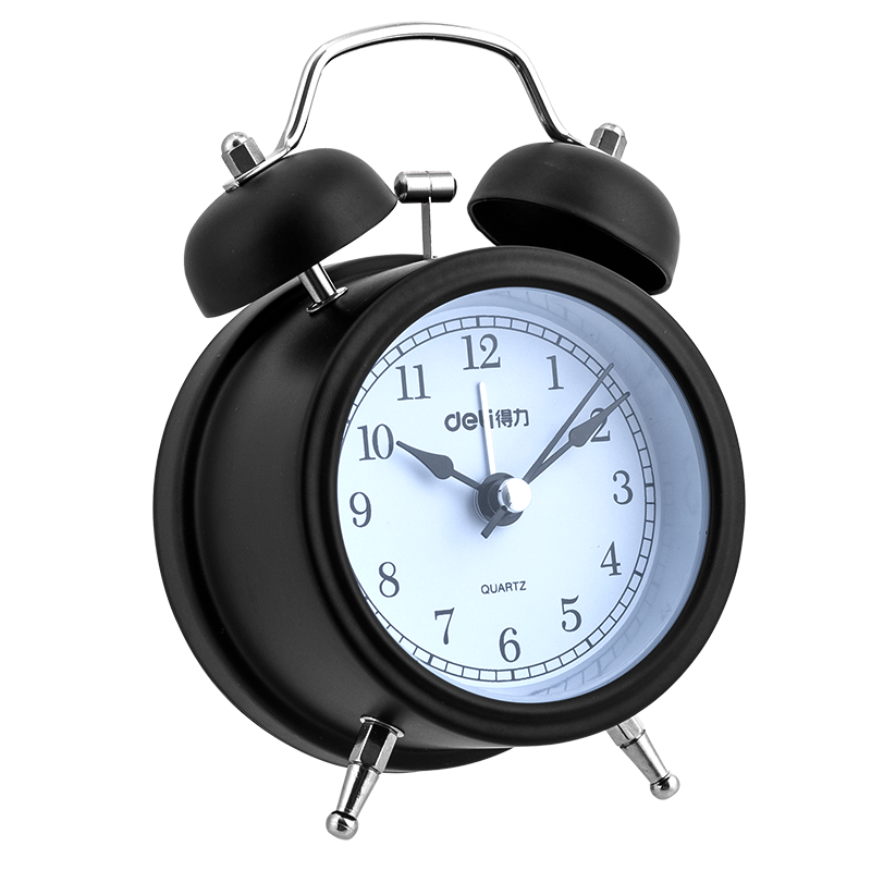 Deli Mini Retro Mechanical Alarm Clock, Low Noise, Luminous, Bedroom Bedside Alarm Clock for Children, Students' Enlightenment Alarm Clock, Black 9024, Back-To Season, New Year Gift