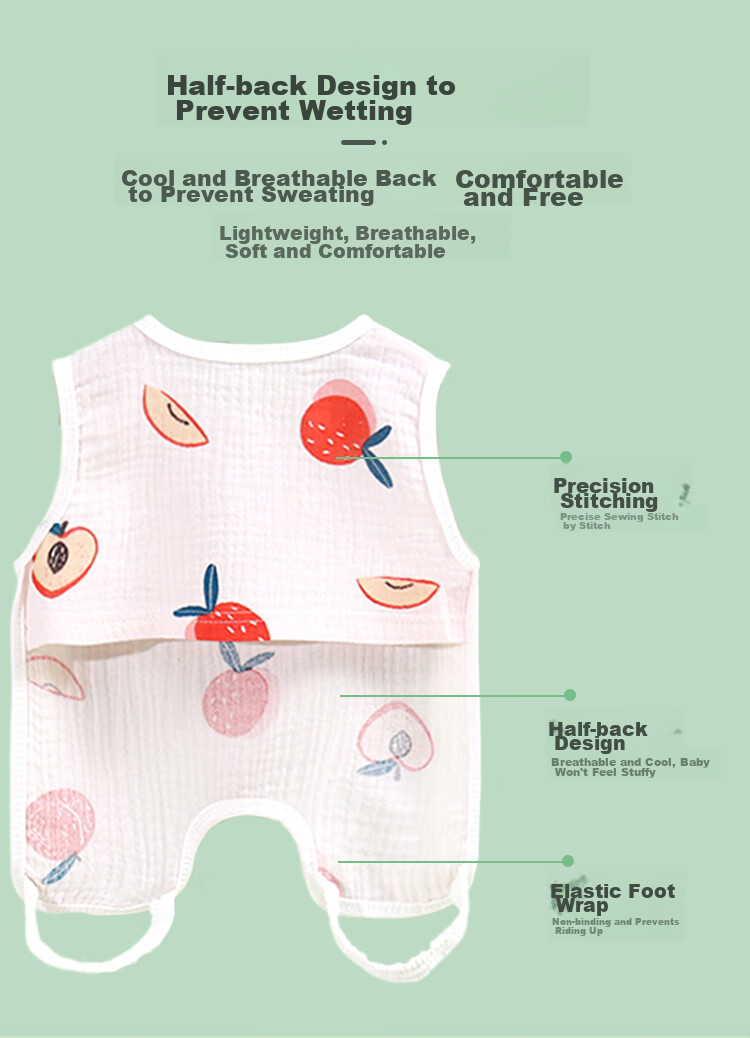 9I9 Baby Belly Cover, Pure Cotton Gauze, Thin Summer Protection for Stomach, Newborn Half-Back Shirt, Baby Belly Wrap with Legs, Sleeping Bag, 2 Pieces A300 5