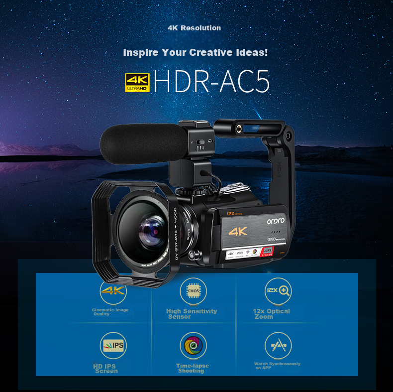 ORDRO AC5Plus 5K Camera, DV Digital Video Recorder, 4K Professional High-Definition All-In Camera, 12x Optical Zoom, Enhanced 5-Axis Image Stabilization, for Home Use, Live Streaming, And Weddings 15