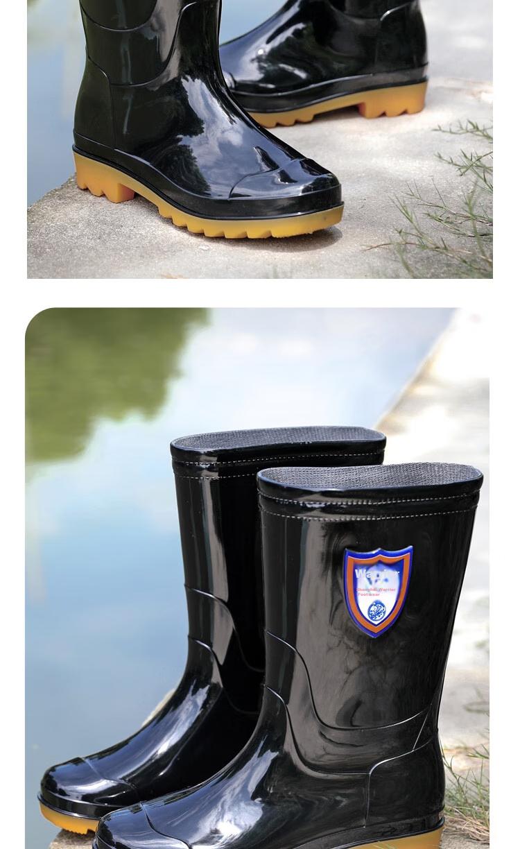 Huili Rain Boots for Men, Waterproof Outdoor Wear-Resistant Rubber Shoes, Non-Slip Rain Boots, Overshoes HL822866, Mid-Calf, Black, Size 44 15