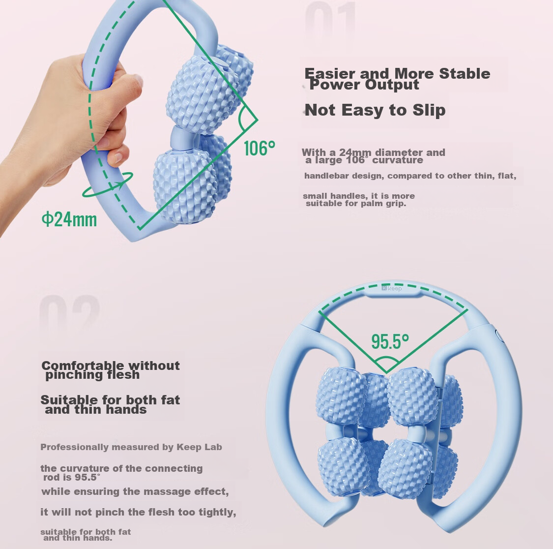 Keep 8 Detachable Circular Massage Roller for Thighs And Calf, Leg Slimming Device, Muscle Relaxation Foam Roller, Cherry Blossom Pink 33