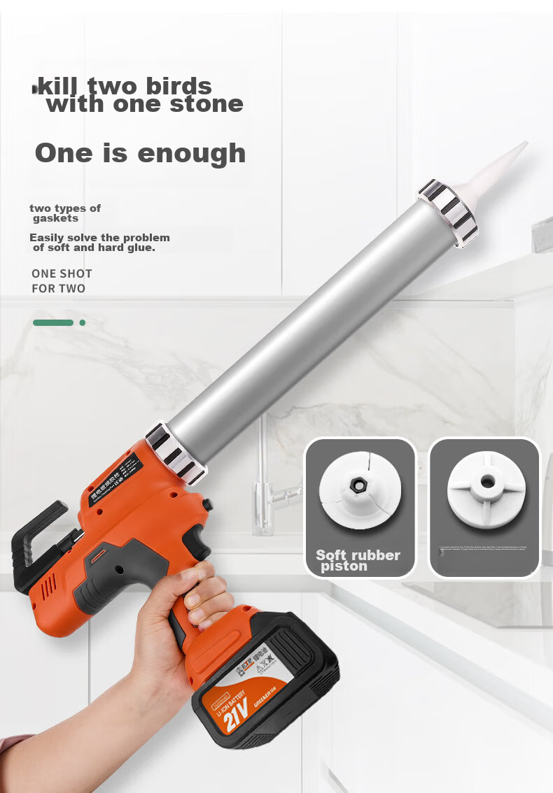 GREENER Lithium Battery Caulking Gun, Universal Labor-Saving Automatic Retraction, Large Capacity Tile Grouting Tool, 21V One Battery And Charger 4