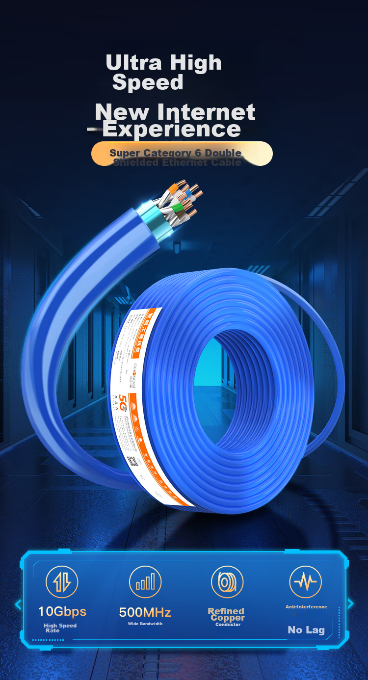 CHOOSEAL (CHOSEAL) Cat6A Double-Shielded Ethernet Cable, 10 Gigabit Anti-Interference Low Attenuation Pure Copper, Engineering And Home Network Broadband Cable, Blue, 50 Meters, QS2669BT50 2