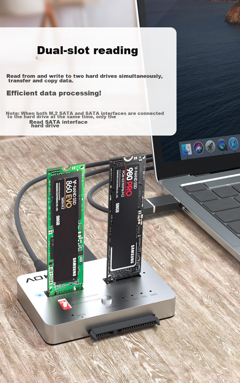 AOKO NVMe to SATA SSD Cloner, M.2 Cross-Protocol Cloning Base, Data Copier, 2.5/3.5-Inch Mechanical Hard Drive Cloner, NVMe Cloning Device, MM28SL 5