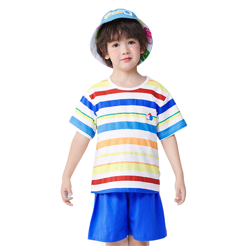 Minimumuwu Children's Short-Sleeve Outfit, Summer 2026 New Style, Boys' Pure Cotton Top, Girls' Round Neck Short-Sleeve Shorts Set