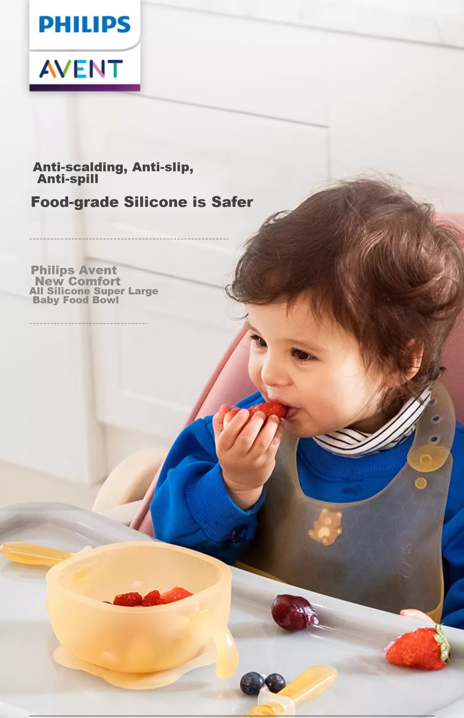 AVENT Philips Baby Feeding Training Bowl, Silicone Tableware for Infants, Suction Cup Luxury Version, Sold by JD 1