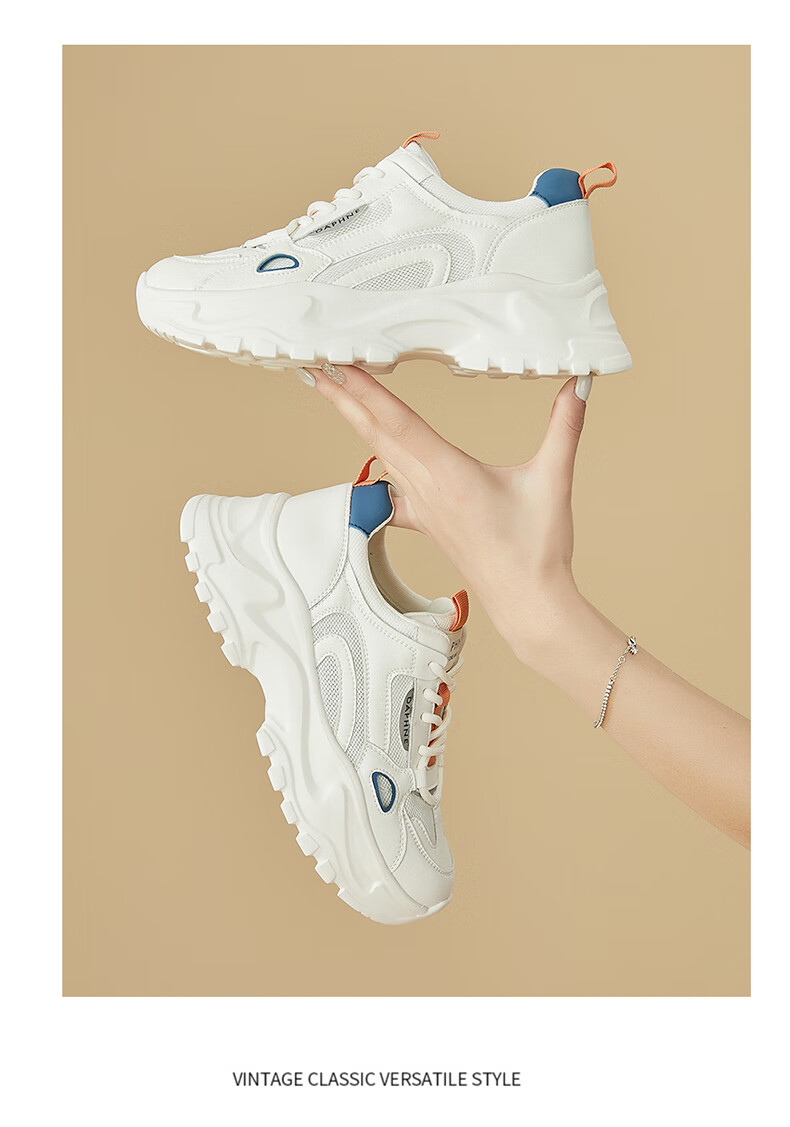 DAPHNE Mesh Casual Shoes for Women, Thick-Soled Breathable Height-Increasing Slimming Foot-Smallening Dad Shoes 4623101141 White Blue 36 9