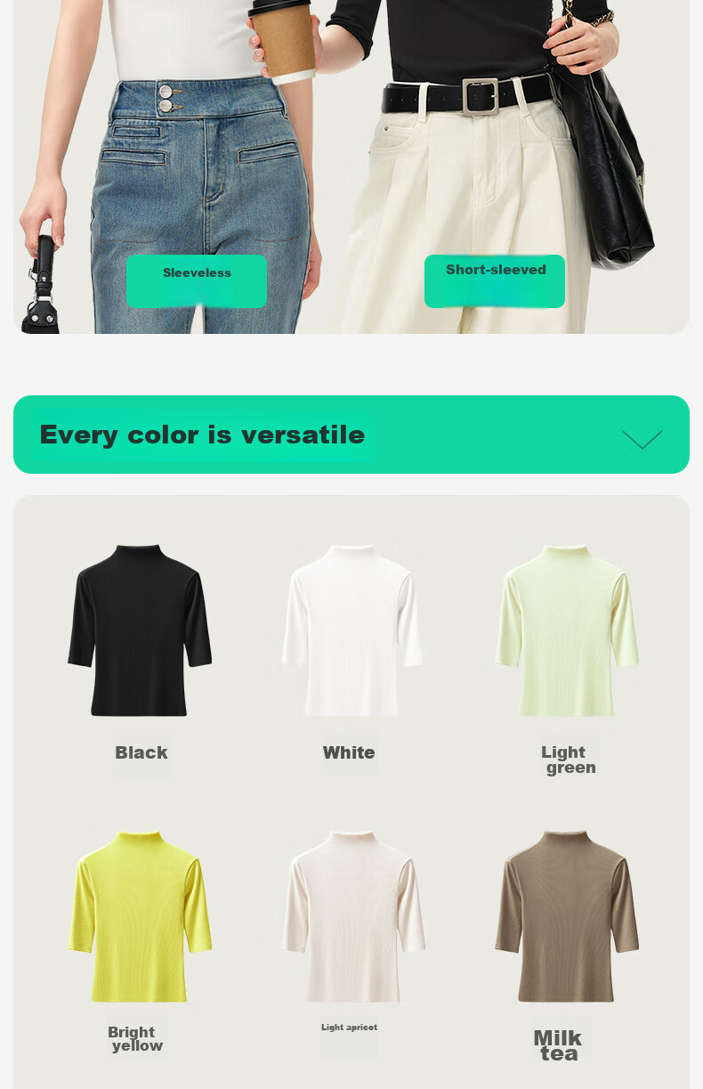 Jianyun Modal Cotton Turtleneck Base Layer, Women's Thin Inner Wear, Slim-Fit Short-Sleeve Undershirt, Can Be Worn As Outerwear, Five-Point Short-Sleeve Base Top 20