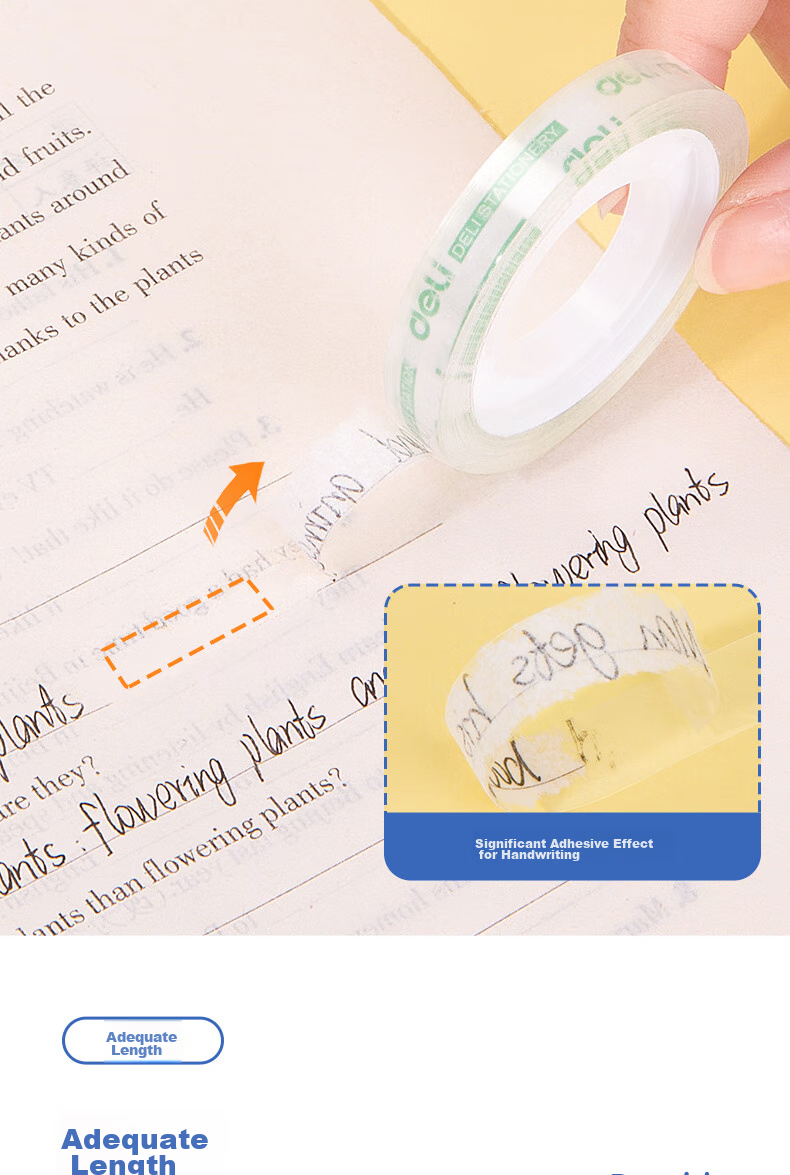 Deli Strong Transparent Tape 8mm*30y High-Adhesive Small Tape Back-To Essential School Supplies Error Correction Student Stationery 12 Rolls/tube Office Supplies 30001 6
