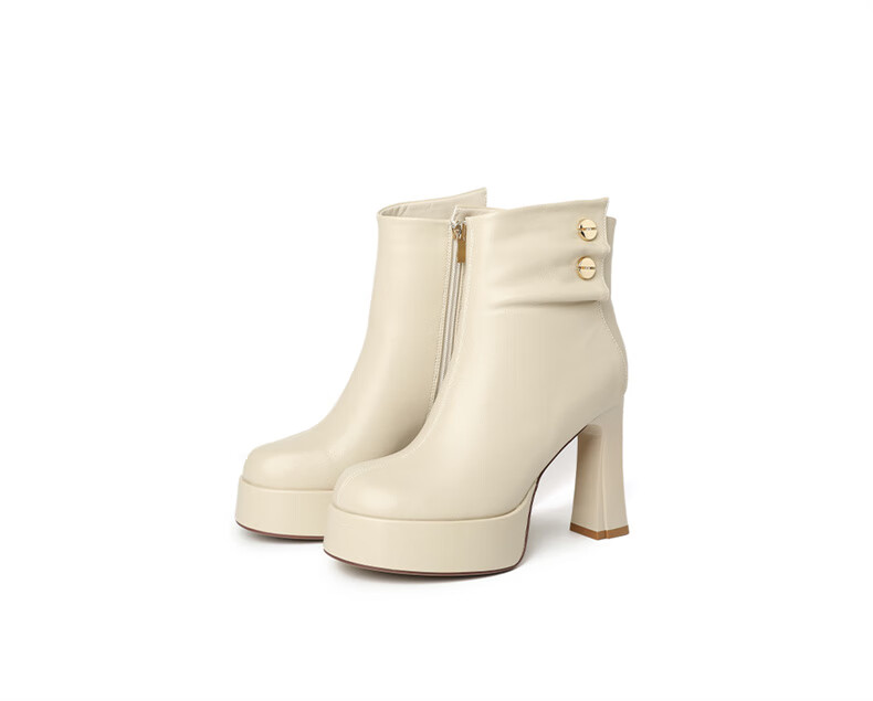 DAPHNE Side Zipper Fashion Elegant High Heel Short Boots Women Thick Heel Fleece-lined Slim Boots Black 37 13