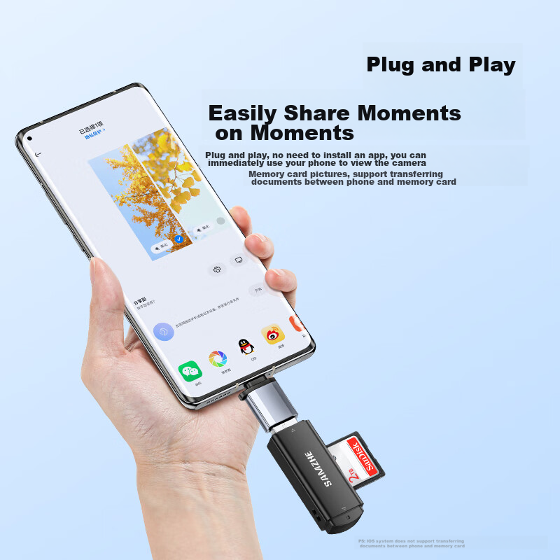 USB 2.0 Картридер SAMZHE CRA21B, черный, для SD/TF карт, 480 Мбит/с