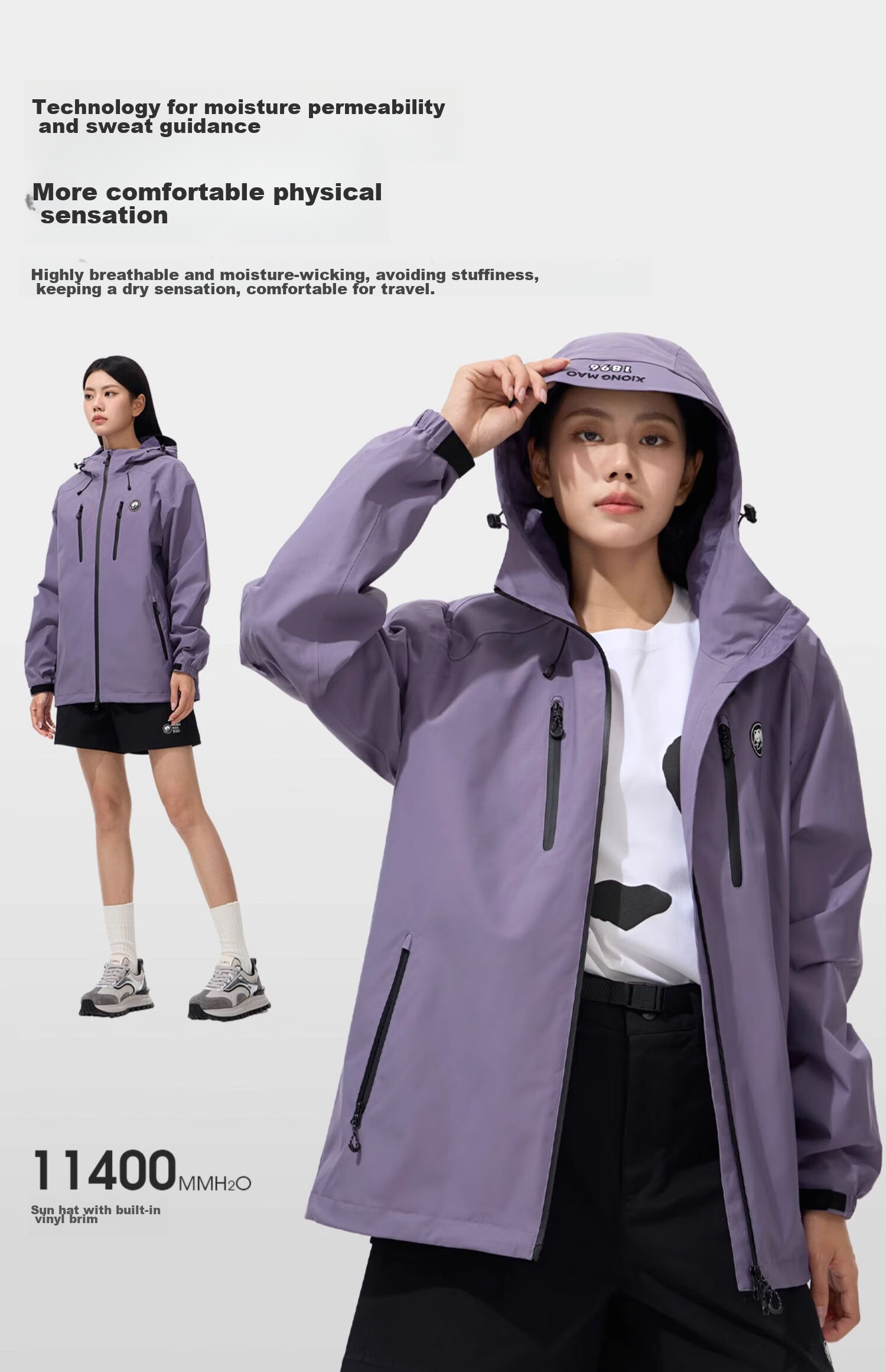 CAMEL Outdoor Single-Layer Jacket, Unisex Style, Windproof And Waterproof Mountain Series Jacket, A34BA31166, Night Purple, XL 18