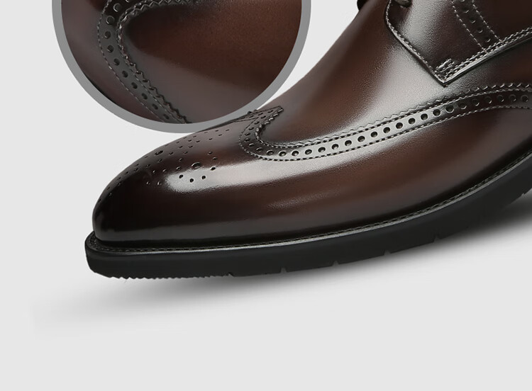 Goldlion Men's Shoes, Fashionable Formal Leather Shoes, Comfortable Suede Brogue Shoes, 55013044694A, Black And Gray Color, Size 40 3