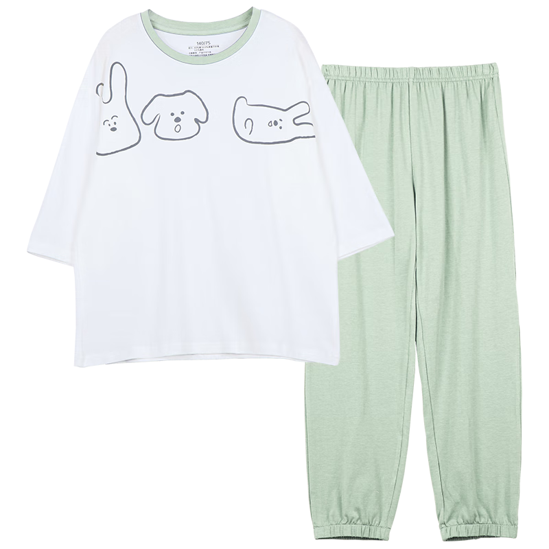 Hodo Children's Pajamas, Cotton Short-Sleeve Thin Summer Air Conditioning Wear, Boys And Girls Home Wear, Cool-Feeling Set, 3257 Grass Green, 165