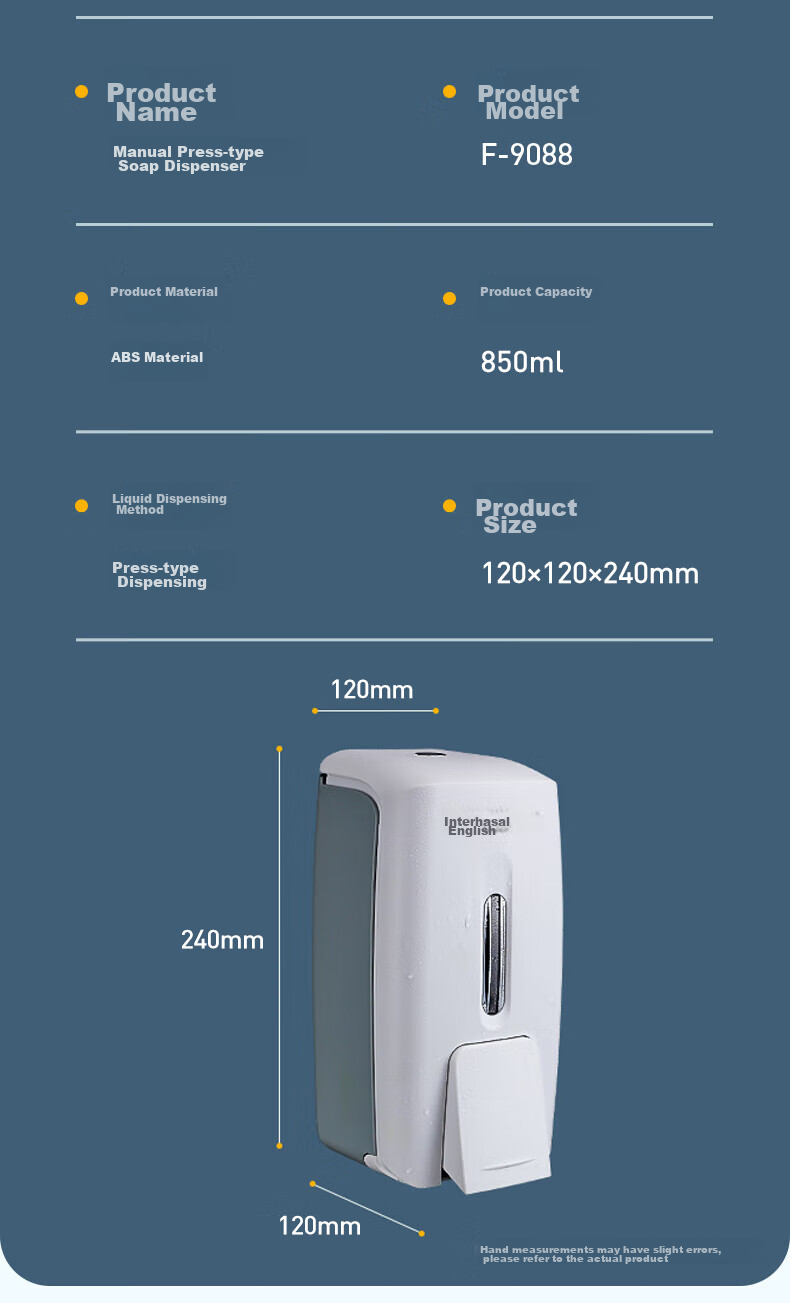 Interhasa! F9088 Wall-Mounted Manual Soap Dispenser, Push-Button Soap Dispenser, Kitchen Dish Soap Bottle, Hand Sanitizer Container, No Drilling Required 14