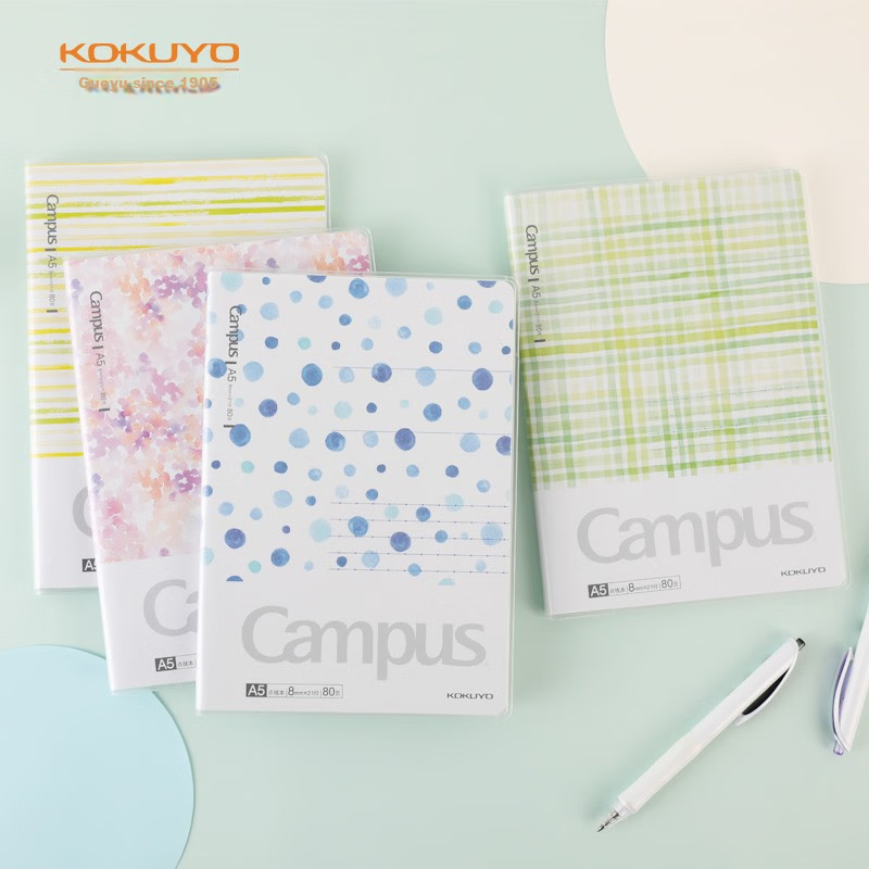KOKUYO B5 Notebook with Plastic Cover, Campus Watercolor Language Cover Notebook for Storage And Notes, 8mm Dotted Line, 80 Pages, Yellow, WSG-NBDDB580Y