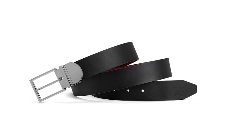 ECCO Men's Square Buckle Leather Belt Gift Box, Business Casual Waistband, Black, 910589290922, Black/dark Brow 1