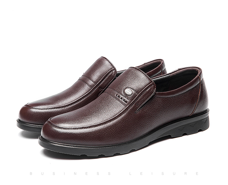 Aokang Men's Leather Slip-On Round Toe Comfortable Business Casual Shoes, Black, Size 40 8