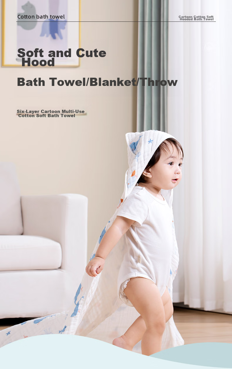Shiyuejiejing Baby Bath Towel, Spring And Summer Hooded Newborn Large Towel, Bath Towel for Children, Ocean Fairy Design, 90*90 Cm 1