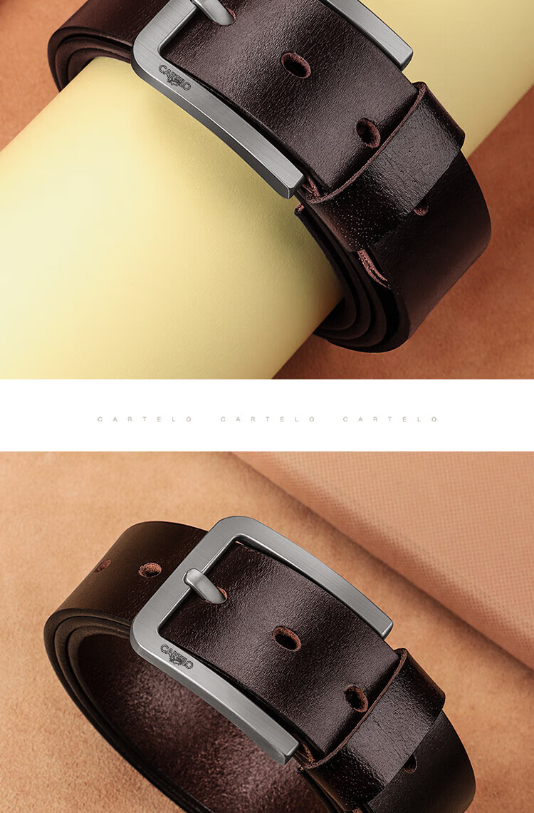 CARTELO Men's Leather Belt, Fashionable Vintage Top-Grain Cowhide Pin Buckle Waistband, Business Trouser Belt, Gift for Boyfriend 12