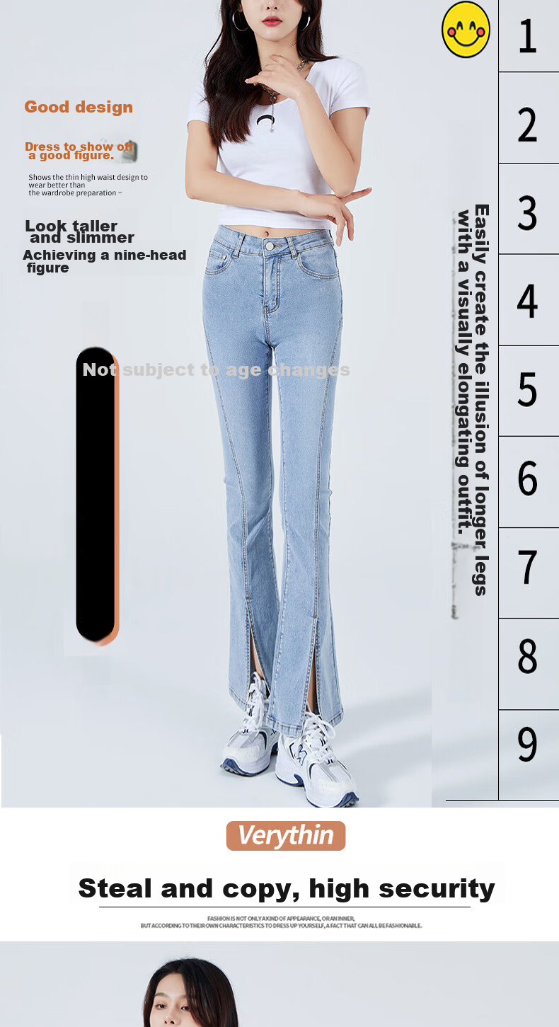 Langsha Micro Flare High-Waisted Slim-Fit Jeans for Women, Spring And Autumn Season, Butt-Lifting, Slimming, Side Slit, Flared Pants, Blue Casual Long Trousers 5