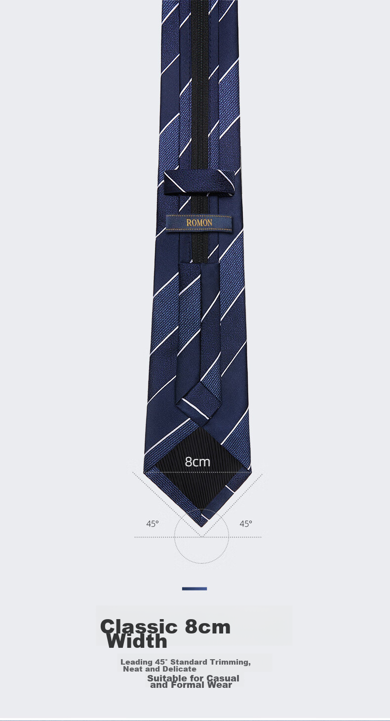 Luomeng Men's Business Necktie, 8cm No-Tie Striped Wedding Zipper Tie, Gift for Husband Or Boyfriend, Navy Blue, Gift Box Packaging 6