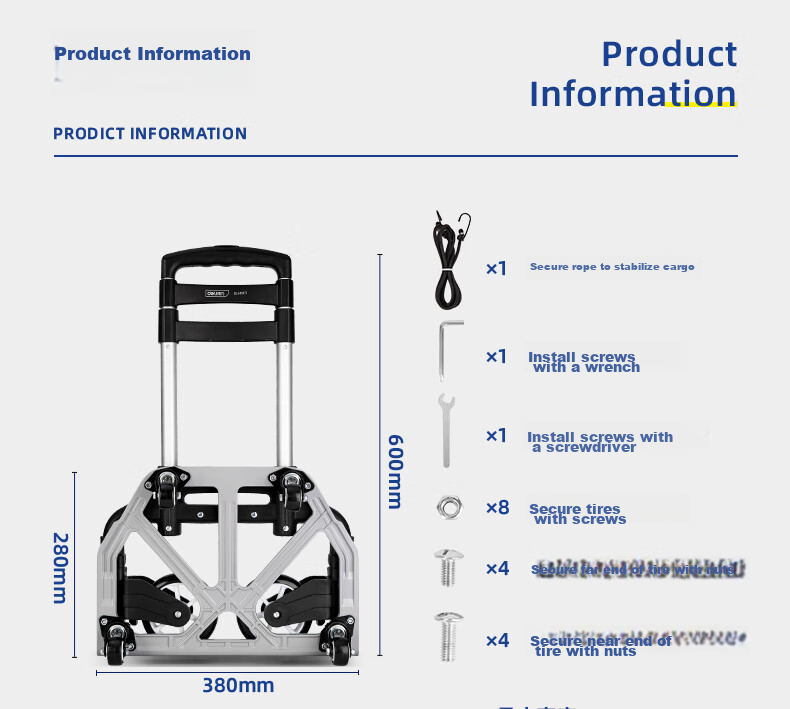 Deli Foldable Luggage Cart, Small Trolley, Suitcase, Flatbed Cart, Trailer, Shopping Cart for Groceries, Weight Capacity 140 Ji 9