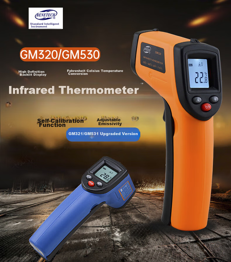 BENETECH Infrared Thermometer, Industrial Temperature Gun, Oil Temperature Measuring Instrument, Handheld Commercial Kitchen Thermometer GM321 1