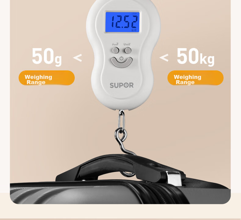 SUPOR Electronic Kitchen Scale, Gram Scale, Food And Luggage Express Handheld Scale, Portable White KGF50CJ10 4