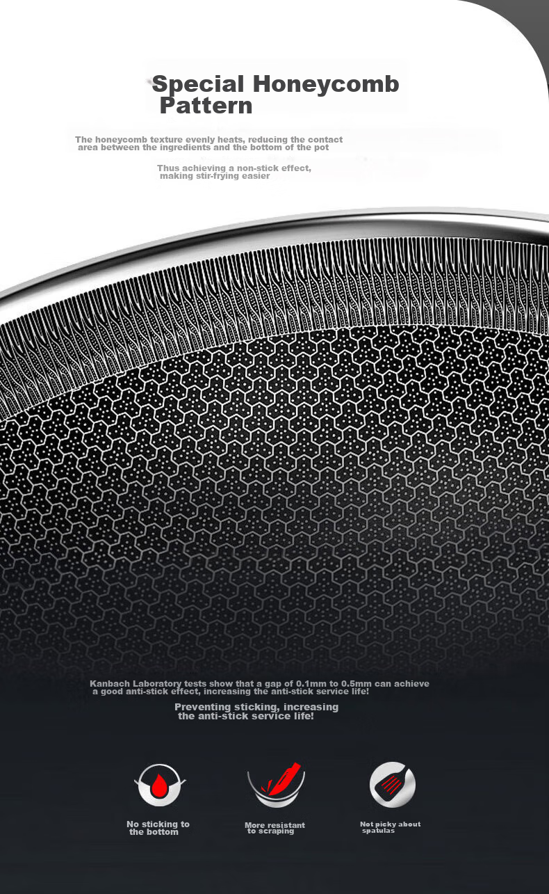 KBH Non-Stick Wok, 316L Stainless Steel Frying Pan, 32cm Honeycomb Flat Bottom Skillet, Compatible with Induction And Gas Stoves 12