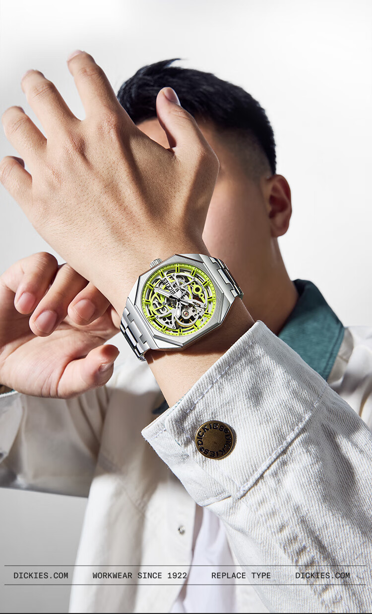 Dickies Men's Mechanical Skeleton Watch with Luminous Hands, Fashionable Mechanical Timepiece Gift, New Model CL-549 for 2026, Gree 9