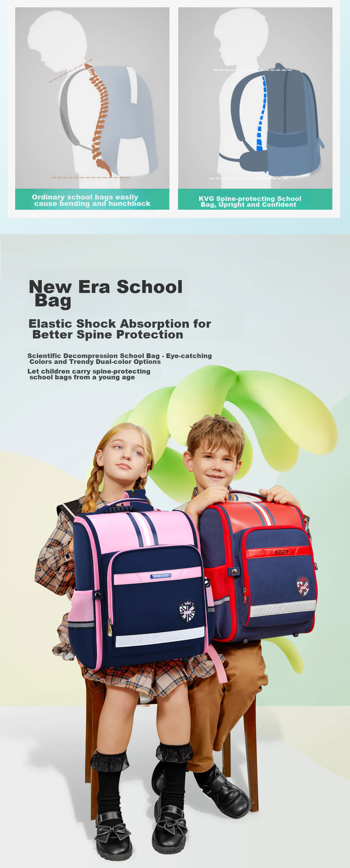 KVG Primary School Backpack for Grades 3-4 Children's Backpack British Style Lightweight Spine Protection Girls' Shoulder Bag 125cm Or More 6
