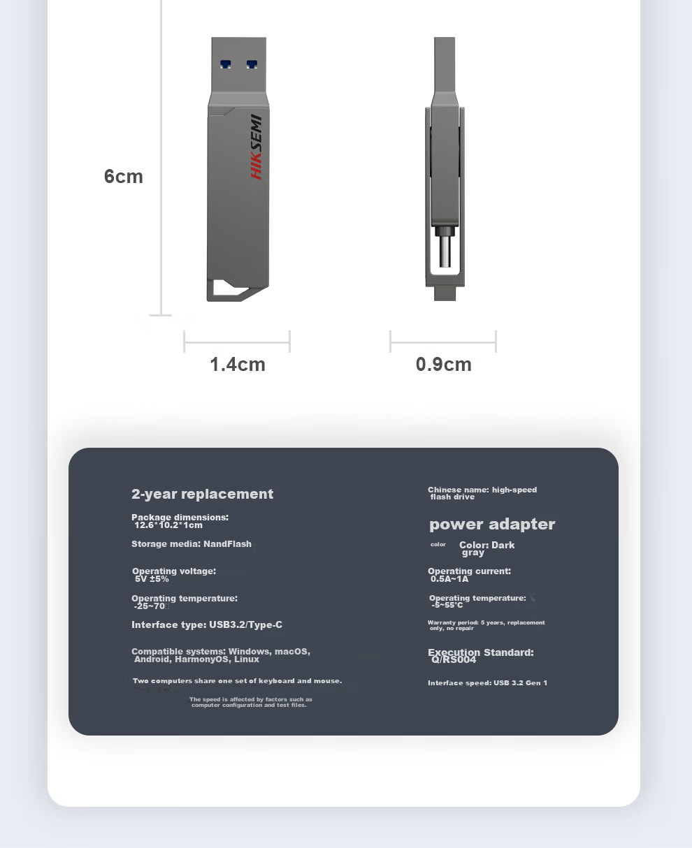 HIKVISION 128GB Type-C Dual Interface USB Flash Drive Large Capacity X307C USB3.2 High-Speed Dual-Head Flash Drive Compatible with Apple And Huawei Computers for Mobile Office Use 14