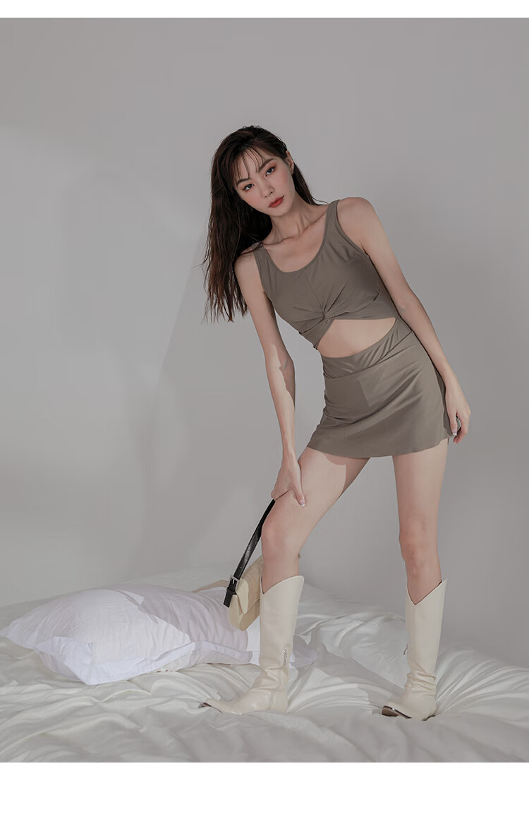OMOM Women's Summer One-Piece Swimsuit, Tummy Control, Slimming, Conservative, Sexy, Skirted, Fairy-Like, Instagram Style, Hot Spring Swimming Suit, Coffee Color, Size M (Recommended for 88-98 Jin) 9