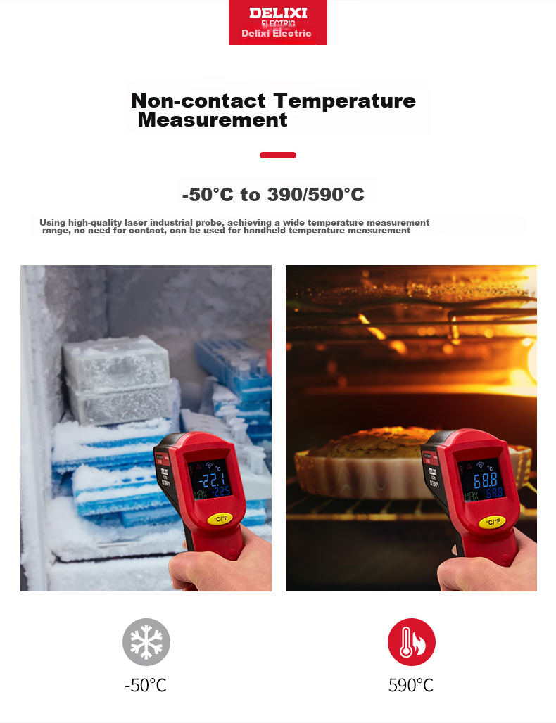DELIXI ELECTRIC Infrared Thermometer, High-Precision Temperature Gun with Color Screen Display, Handheld Industrial-Grade Thermometer, Multi-Point Temperature Measurement 12