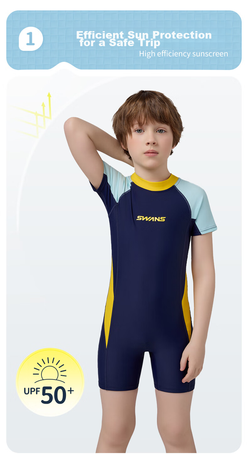 SWANS Children's Swimsuit, Boys' One-Piece Square-Leg Swimwear, Surfing Suit for Older Kids And Toddlers, Swimming Trunks, Size 140 4