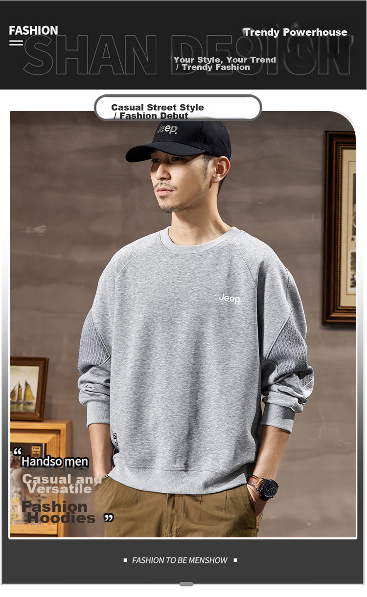 JEEP 2026 Spring And Autumn Loose Comfortable Men's Sweatshirt, Casual Sports Top, Round Neck Long-Sleeve Pullover Sweatshirt for Me 2
